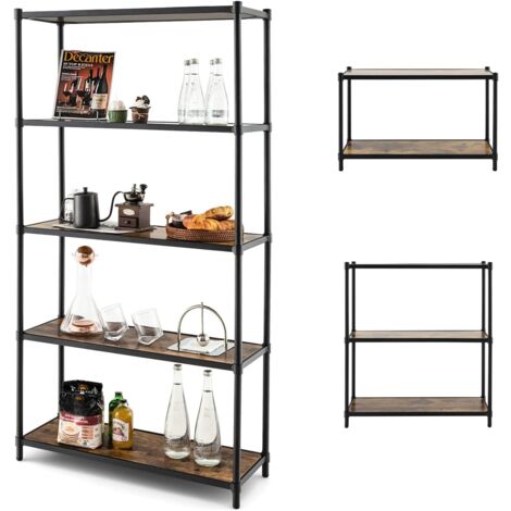 COSTWAY Lagerregal mit Flexibler Montage, 5 Ebenen Bücherregal industriell, Standregal für Wohnzimmer, Schlafzimmer und Küche, 80 x 29 x 154 cm