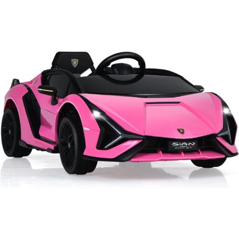 COSTWAY Lamborghini FKP 37 Coche Montable para Niños, Vehículo Eléctrico de Batería 12 V con Mando 2,4 G, Luces LED, MP3, Bocina, Suspensión de Muelles (Rosa)