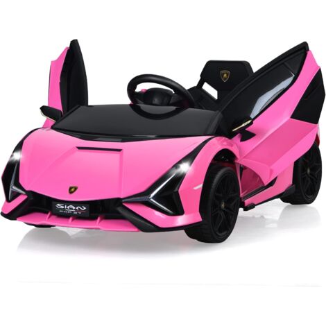 COSTWAY Lamborghini Voiture de Sport Électrique 12V pour Enfants 3-8Ans, 2 Portes Papillons, Effets Sonores et Lumineux 108x64x41cm Rose