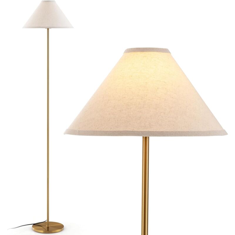 Image of Lampada da Terra Moderna, Lampada a Stelo d'Oro di 162 cm con Paralume in Lino, Interruttore a Pedale e Cavo Elettrico di 200 cm, Lampada Alta per