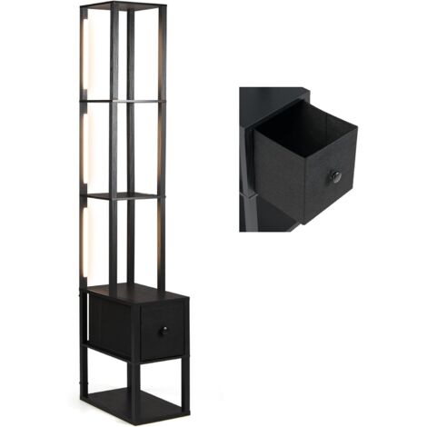 COSTWAY Lampada da Terra,con Cassetto,Ripiani,Luminosità Regolabile,per Soggiorno e Studio