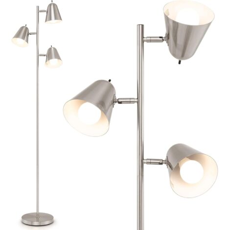 COSTWAY Lampadaire à 3 Ampoules, Lampe sur Pied avec Abat-jours Réglables, Interrupteur Individuel, Poteau en Métal, 3 Culots d'Ampoule E27, Lampadaire pour Salon Chambre Bureau (Argenté) [Classe éner