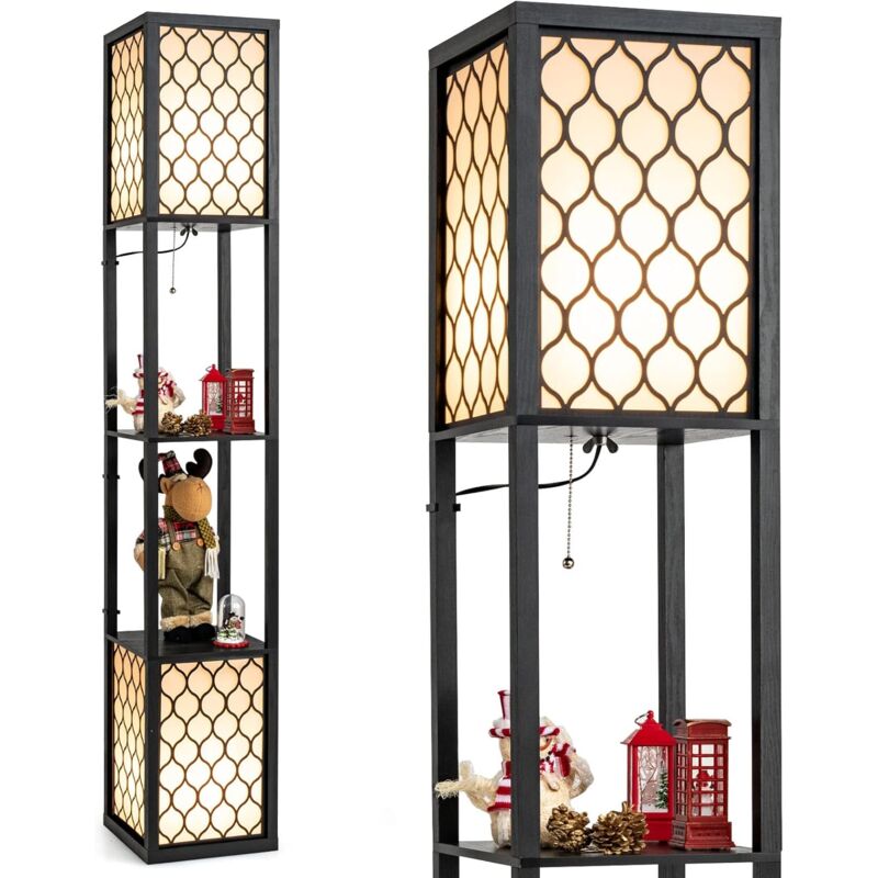 Lampadaire sur Pied/Lampe sur Pied 1,56 m Costway 2 Etagères de Stockage-Design Scandinave-Double Interrupteur pour Chambre/Salon 40W 2 Ampoule