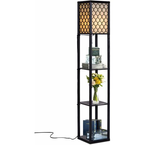 Costway – Lampadaire sur pied avec étagères 3 niveaux – MDF et lin – 220-240V, 60W – Hauteur 160cm – Compatible E27 – Lumière douce pour salon et chambre