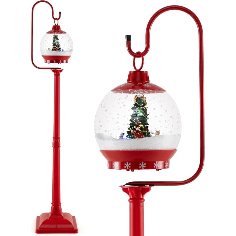 Lampadaire Musical de Noël de 173 cm, Lampadaire avec Lanterne à Boule de Neige Activée par Le Son Arbre Rotatif Père Noël Cerf Bonhomme de Neige,