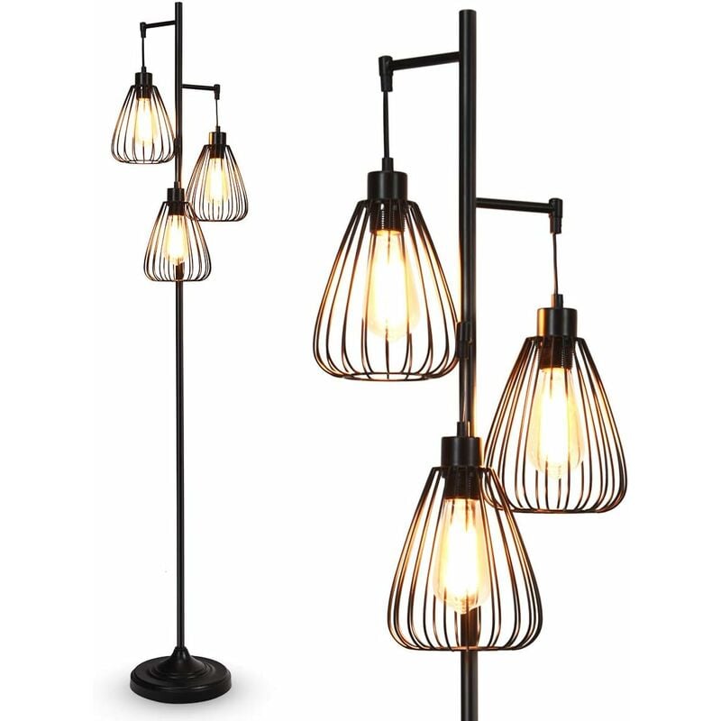 Lampadaire sur Pieds Rétro Design 170x25CM avec 3 Abat-Jours en Métal,193CM Câble E27 (Ampoule Non Incluse) - Costway