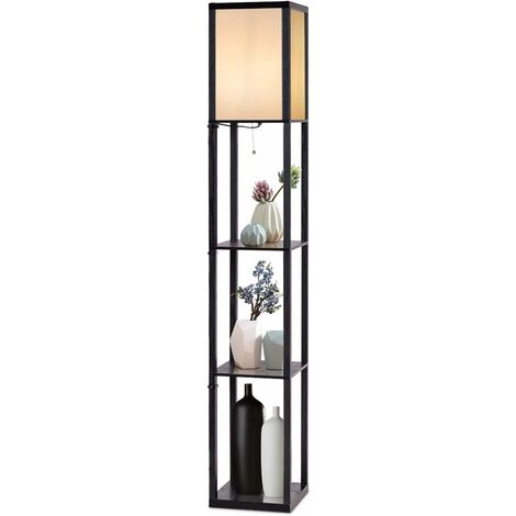 Costway – Lampadaire sur pied 160 cm avec 3 étagères en MDF – Abat-jour en tissu – Base E27 – Tension 220-240V – Éclairage doux pour salon