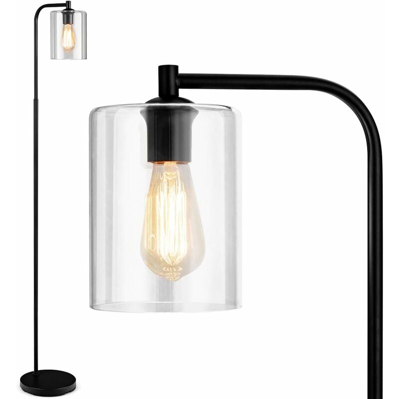 Lampadaire sur Pied en Métal, Lampadaire de Style Industriel avec Abat-jour en Verre Suspendu et Interrupteur au Pied, Lampe Élancée Moderne pour