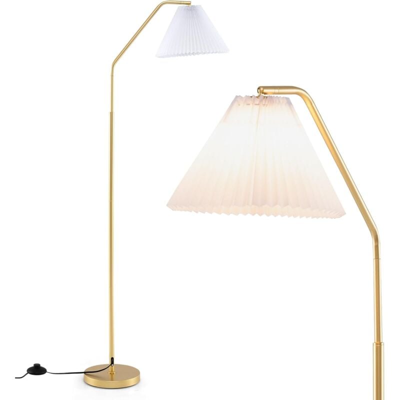 Lampadaire sur Pied Salon 168 cm, Lampe Salon, Tête de Lampe Réglable, Interrupteur à Pied, Abat-Jour Plissé, Douille E27, Lampadaire en Métal pour