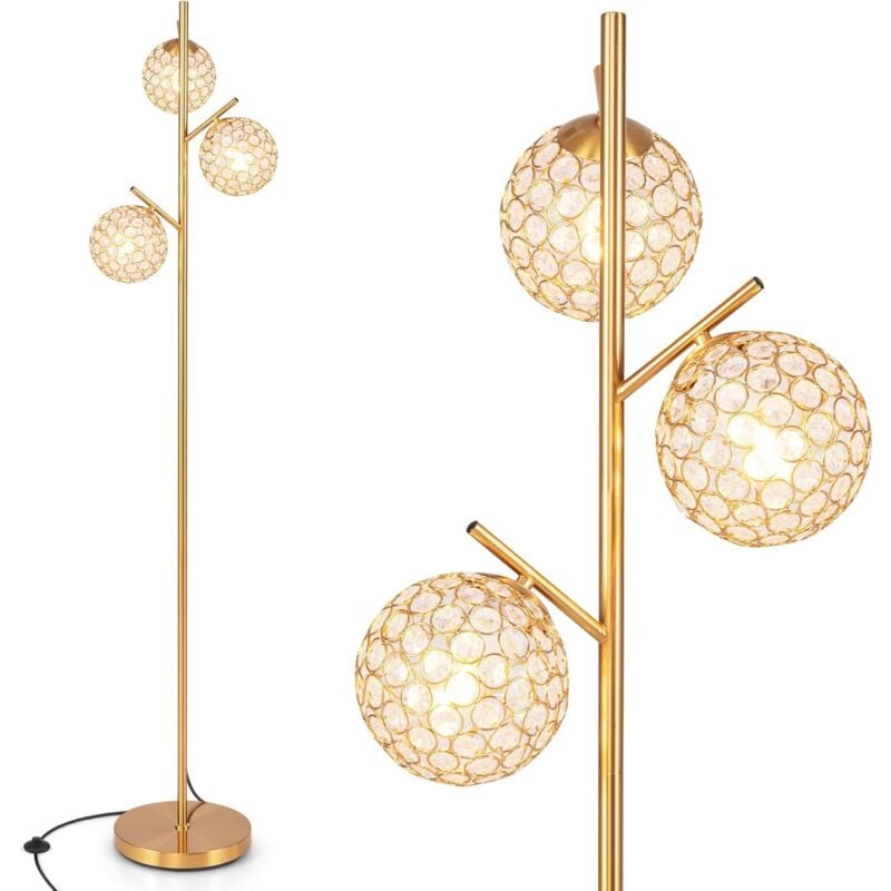 Costway - Lampadaire sur Pied Salon, Lampadaire à 3 Globes avec Abat-jour, Interrupteur au Pied, Lampe sur Pied, 3 Culots d'ampoules E27, Poteau en