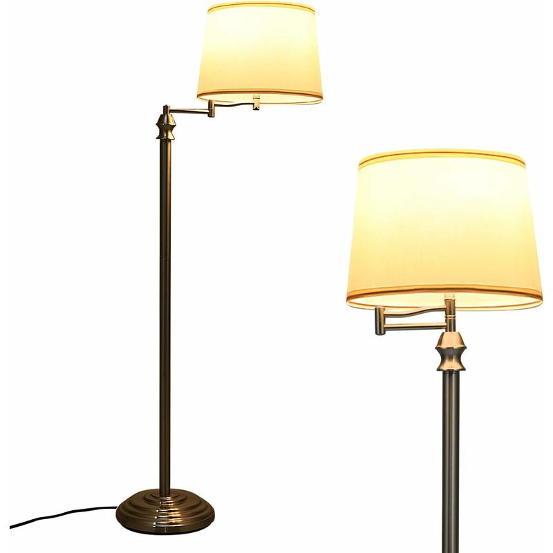 Lampadaire sur Pied Salon, Lampadaire avec Abat-jour en Tissu pvc et Tube en Fer Nickelé, Convient Ampoules de E27, max 40W, ø 35,5 x h 152 cm, pour