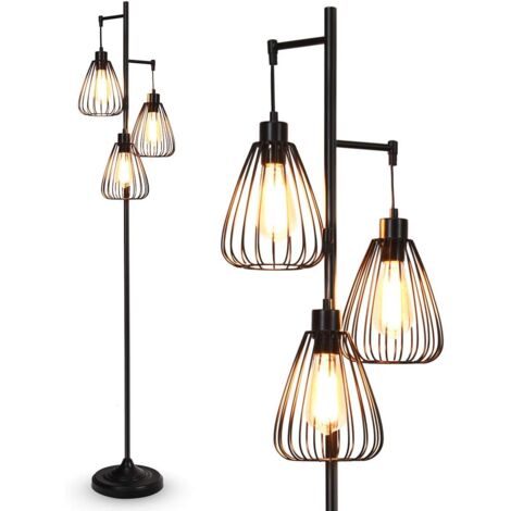 Costway – Lampadaire sur pieds rétro 170 cm – 3 abat-jours en métal – Culot E27 – Base lestée pour stabilité – Interrupteur au pied