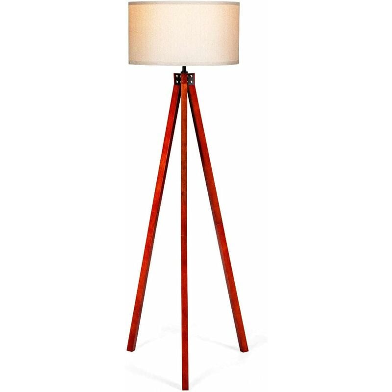 Lampadaire Trépied en bois 152,5CM avec Abat-jour en Lin, Commutateur au Pied Style Scandinave Lampe E27 pour Salon,Chambre - Costway