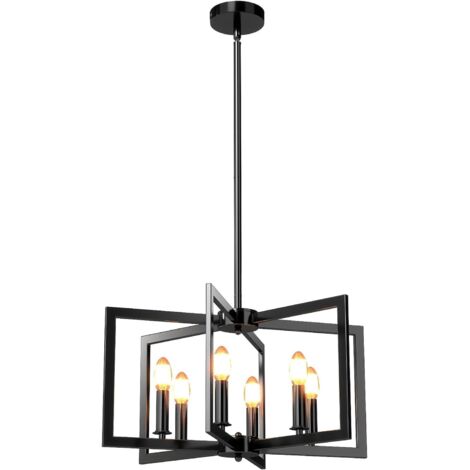 COSTWAY Lampadario a Sospensione a 6 Luci, Lampada a Sospensione Geometrica Moderna in Metallo Industriale con Altezza Regolabile, Lampada da Soffitto per Cucina, Salotto e Camera da Letto (Nero)