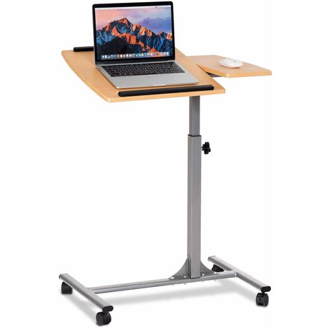 COSTWAY Laptoptisch Notebooktisch Pflegetisch Rolltisch Betttisch Sofatisch, auf Rollen, hoehenverstellbar und neigungsverstellbar, 95x64x45cm