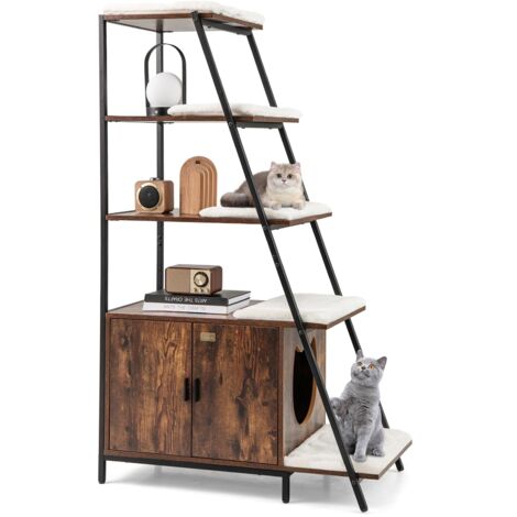 COSTWAY Large Cat Litter Box Enclosure Hidden Cat Washroom with Storage