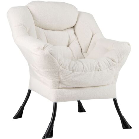 COSTWAY Large Lazy Chair Sherpa Upholstered Accent Chair with Head Pillow-Beige