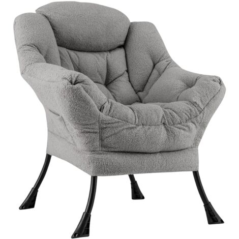 COSTWAY Large Lazy Chair Sherpa Upholstered Accent Chair with Head Pillow-Grey