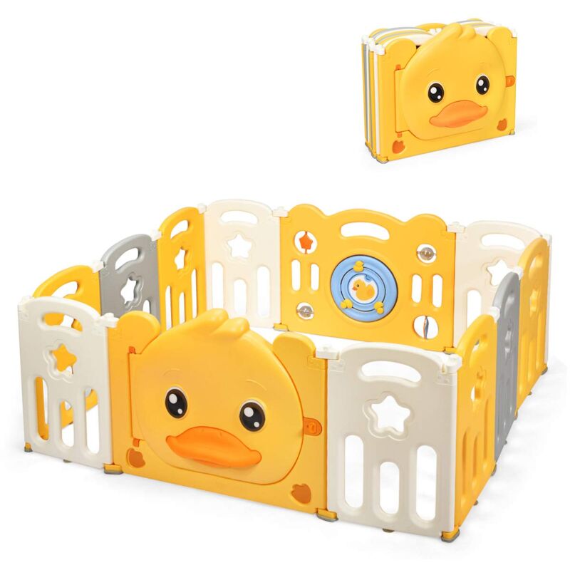 COSTWAY Laufgitter mit Tuer und Spielzeugboard, Baby Laufstall mit