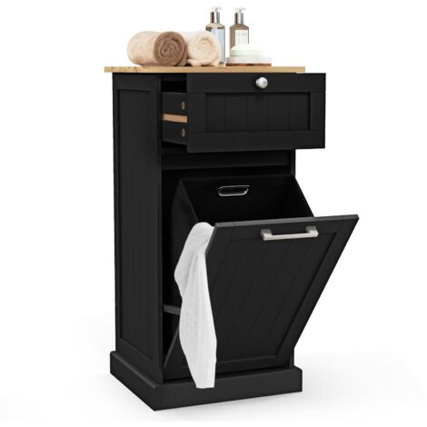 COSTWAY Laundry Cabinet Organizer Freestanding Tilt Out Laundry Hamper-Black