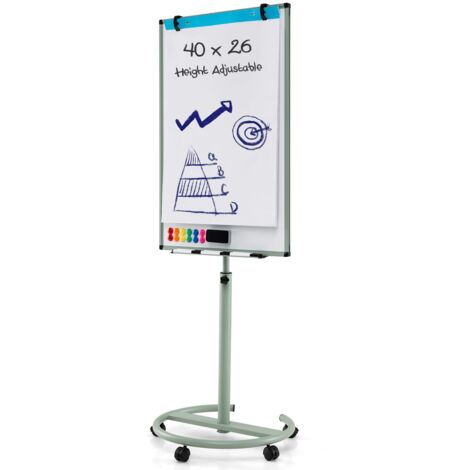 COSTWAY Lavagna Bianca Magnetica Mobile con Accessori, Lavagna Regolabile in Altezza e Angolo con Supporto Rotondo, 5 Ruote Bloccabili, 65 x 60 x 132-192 cm (Nero) (Verde)