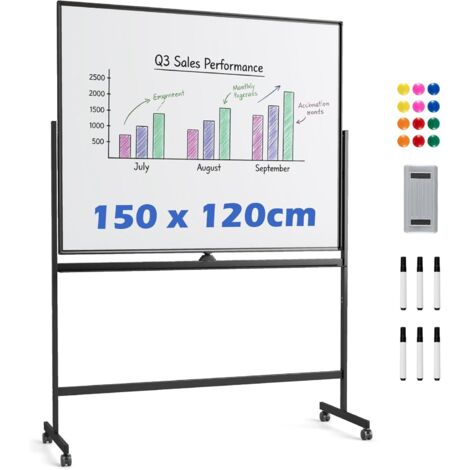 COSTWAY Lavagna Bianca Mobile, Magnetica Cancellabile，156 x 54 x 175/195cm,Nero