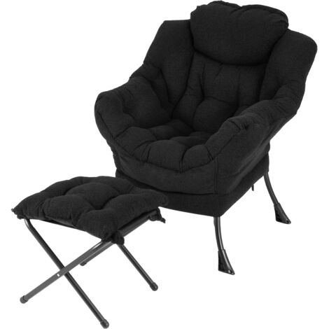 COSTWAY Lazy Chair Modern Accent Chair with Ottoman & Folding Footrest-Black