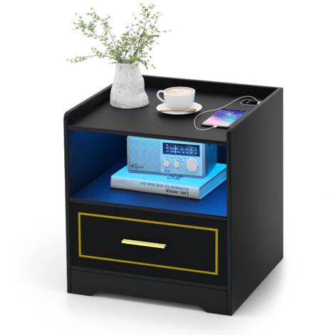 COSTWAY LED Nightstand Smart Bedside Table Cabinet Side End Table Storage Living Room