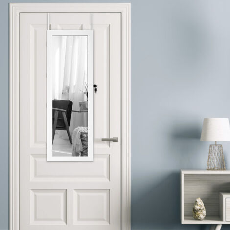 COSTWAY LED-Schmuckschrank abschliessbar, Schmuckregal weiss, Schmuckorganizer haengend fuer Tuer und Wandmontage, ideal fuers Schlafzimmer, Ankleideraum