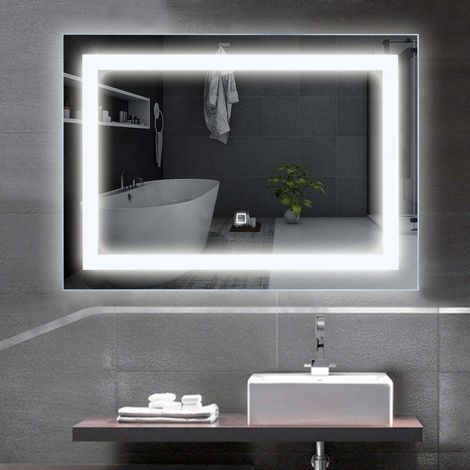 main image of "COSTWAY LED-Spiegel 70 x 50cm, Badspiegel mit Beleuchtung, Wandspiegel mit Touchschalter, Lichtspiegel fuers Badezimmer, Badezimmerspiegel kaltweiss"