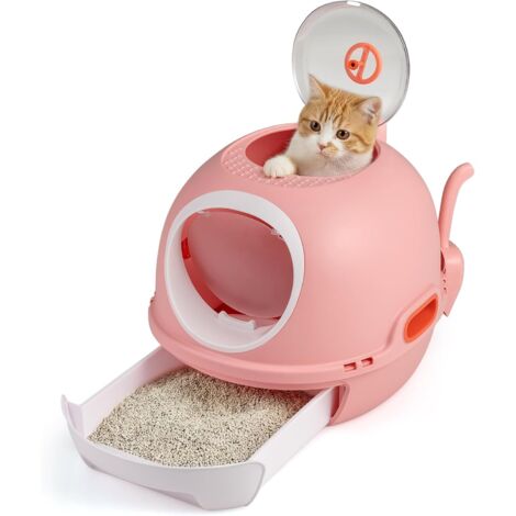 COSTWAY Lettiera per Gatti Chiusa a Elicottero,Coperchio Ribaltabile, per Gatti fino 10kg,Rosa