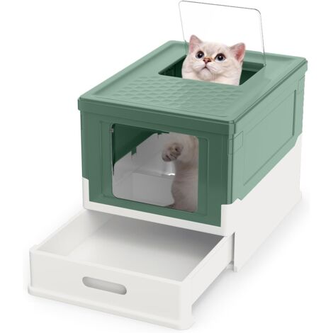 COSTWAY Lettiera per Gatti Pieghevole,Coperchio Ribaltabile,Gatti sotto 10 kg,Verde