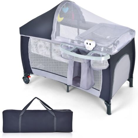 COSTWAY Lettino da viaggio Culla per Bimbo con Zanzariera Pieghevole, Vari Colori Disponibili (Grigio)