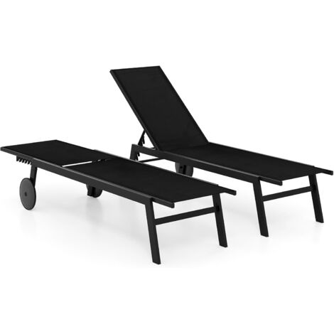 COSTWAY Lettino Prendisole da Giardino, Sdraio da Patio con Schienale Regolabile a 6 Posizioni, Tessuto Traspirante, 2 Ruote, per Piscina, Terrazza e Giardino, Portata 150 kg (Nero,2)