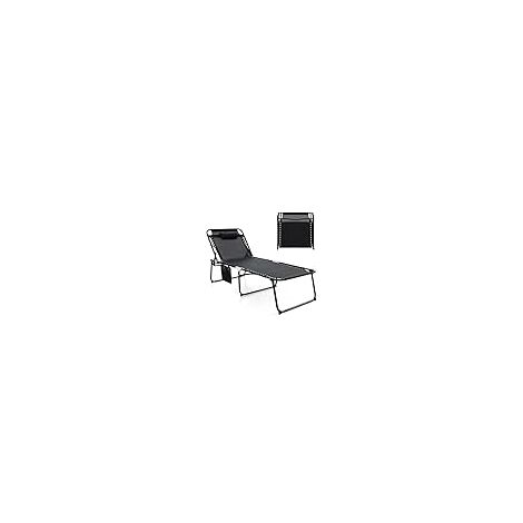 COSTWAY Lettino Prendisole da Giardino, Sedia a Sdraio Pieghevole con Schienale Regolabile, Cuscino Staccabile, Tasca, Portata 200 kg, 168-188 x 69 x 41-86 cm (Nero)