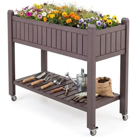 COSTWAY Letto da Giardino Rialzato con Ruote,con Monitor d’Acqua, Foro di Drenaggio e Ripiano