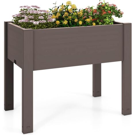 COSTWAY Letto da Giardino Rialzato, Fioriera con Indicatore di Livello dell'Acqua, Foro di Drenaggio e Divisori Rimovibili, Aiuola Rialzata da Esterno in Plastica per Verdure, Frutta ed Erbe (Marrone)