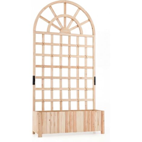 COSTWAY Letto da Giardino Rialzato in Legno con Traliccio,Spalliera,Naturale,91x30x182 cm