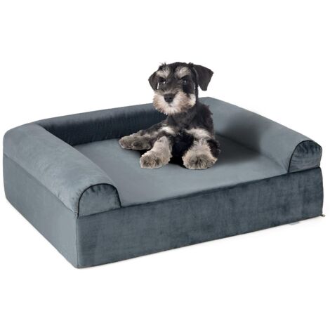 COSTWAY Letto Ortopedico per Cani, Cuccia per Animali in Schiuma di Memoria con Poggiatesta, Copertura Rimovibile e Fondo Antiscivolo per Cani Anziani, 102 x 82 x 30,5 cm