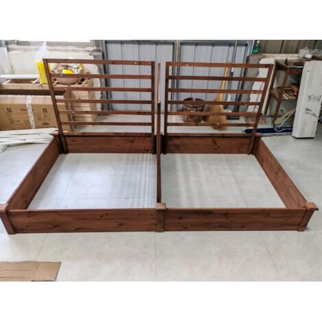 COSTWAY Letto Rialzato da Giardino con 2 Cassoni per Piantare e 3 Tralicci,222x114x110 cm,Marrone