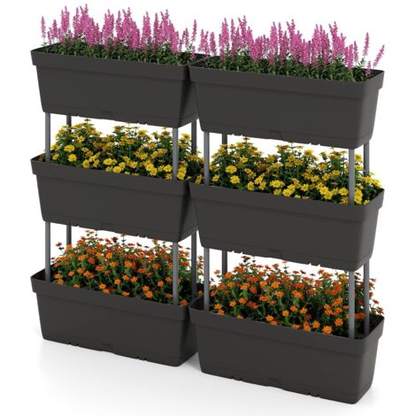 COSTWAY Letto Verticale Rialzato, 6 PZ Fioriere da Giardino per Verdure, Erbe e Fiori, Fioriere Elevate per Interni ed Esterni per Patio, Giardino e Balcone (Nero)
