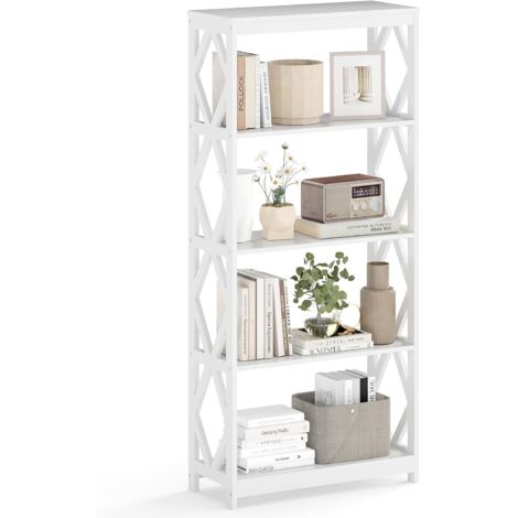COSTWAY Libreria 5 Ripiani, Scaffale in Legno con Struttura Romboidale, Scaffale Espositivo Aperto Autoportante per Ufficio, Soggiorno e Camera da Letto, 70×30×155 cm