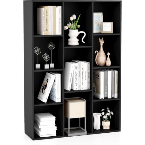 COSTWAY Libreria a 11 Cubi, Scaffale Moderno Geometrico con Kit Anti-Ribaltamento, Organizzatore di Libri Multifunzionale per Soggiorno Camera da Letto Studio, 74 x 24 x 106 cm (Nero)