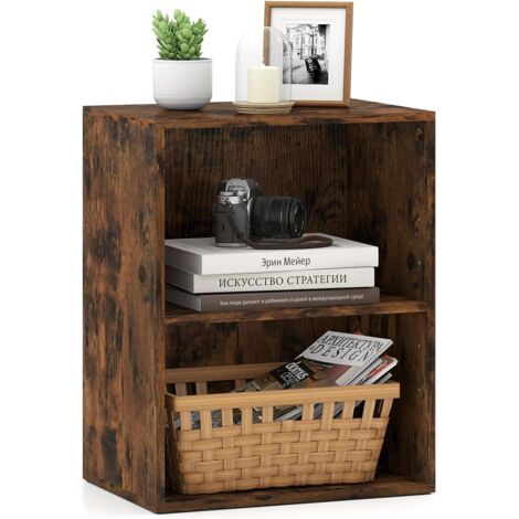 COSTWAY Libreria a 2 Ripiani Aperti,Ripiano Regolabile,Tappetini Antiscivolo,42x29,5x53,5cm,Marrone
