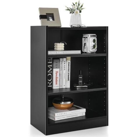 COSTWAY Libreria a 3 Piani, Scaffale Multifunzionale con Ripiani Regolabili e Dispositivo Antiribaltamento, per Soggiorno, Camera da Letto, Studio, 50 x 30 x 75 cm (Nero)