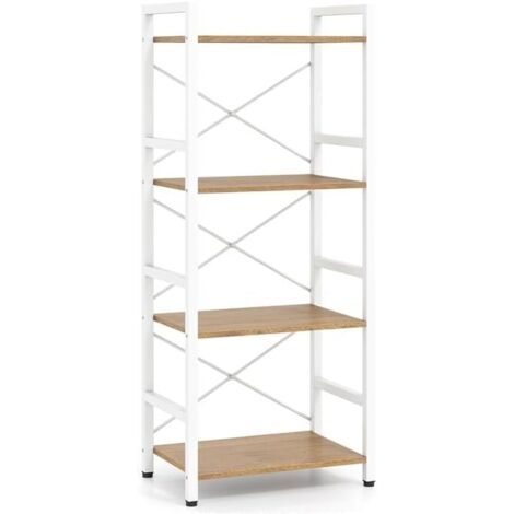 COSTWAY Libreria a 4 Ripiani,Scaffale Portaoggetti in Metallo, Anti-caduta, 41,5x27,5x100cm,Bianco