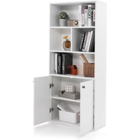 COSTWAY Libreria a 5 Ripiani Doppie Porte, Cubi Aperti e Ripiano Regolabile,70 x 29,5 x 155 cm