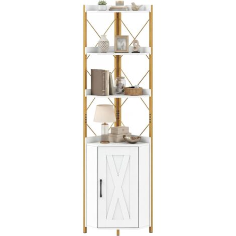 COSTWAY Libreria a 5 Ripiani, Mensola ad Angolo con Spazio di Archiviazione, Armadio ad Angolo con Paraspigoli Anticaduta, Autoportante, con 2 Kit Antiribaltamento, 38 x 38 x 180 cm (Bianco)