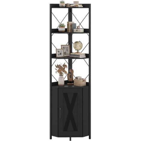 COSTWAY Libreria a 5 Ripiani, Mensola ad Angolo con Spazio di Archiviazione, Armadio ad Angolo con Paraspigoli Anticaduta, Autoportante, con 2 Kit Antiribaltamento, 38 x 38 x 180 cm (Nero)