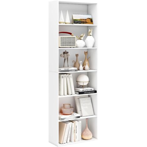 COSTWAY Libreria a 6 Ripiani, Organizzatore per Libri da Terra con 2 Kit Antiribaltamento, Scaffale Moderno per Esposizione per Soggiorno Camera Studio, 60 x 23,5 x 178 cm (Bianco)